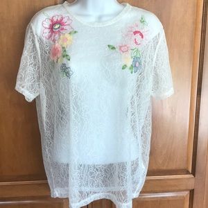 ZARA SHEER LACE TOP WITH EMBROIDERED FLOWERS SIZE M NEW WITH TAG